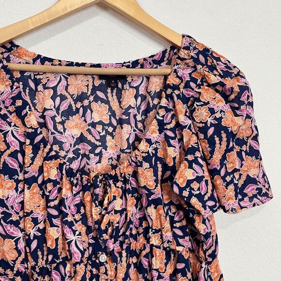 J. Crew Painted Block Floral Print Button Front Voile Beach Dress Size Medium - Picture 3 of 5